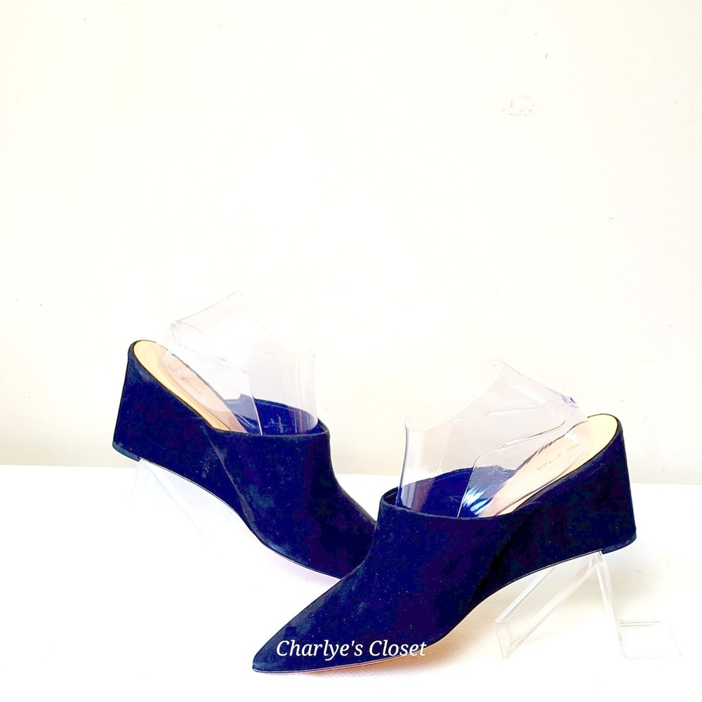 Via Spiga Vero Cuoio Wedge Slip-On 10‎ Black Suede Dress Mule Evening Cocktail